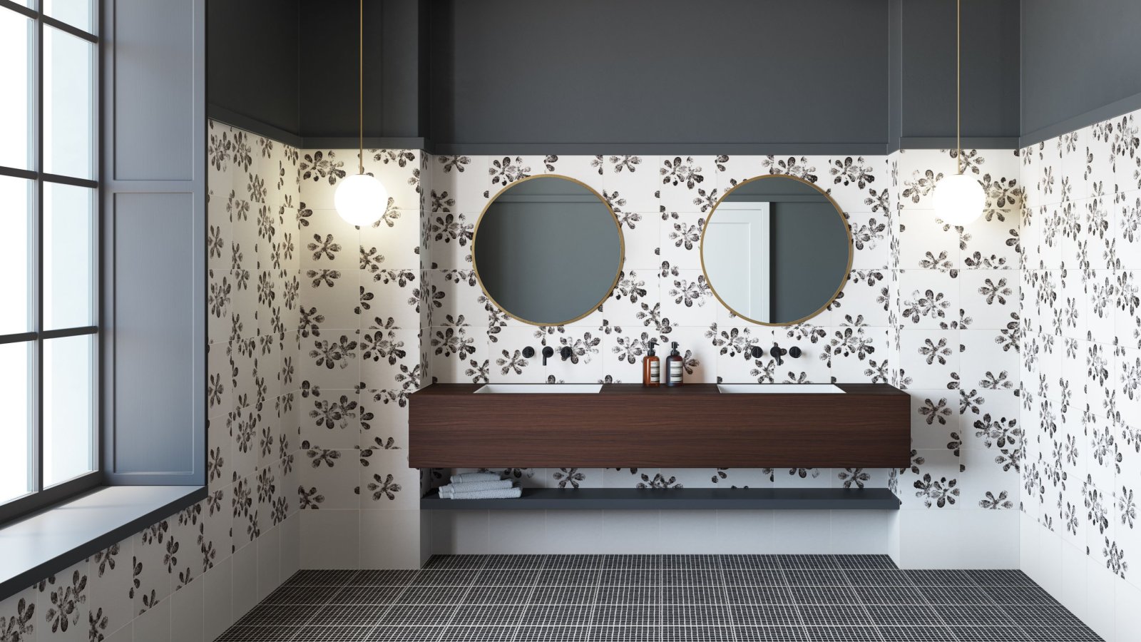 Chymia porcelænsgulv fra Mutina med sort-hvide teksturer
