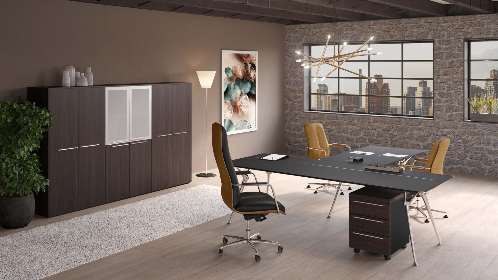 Design skrivebord Genesis fra Codutti med plade i eg bejdset wengé