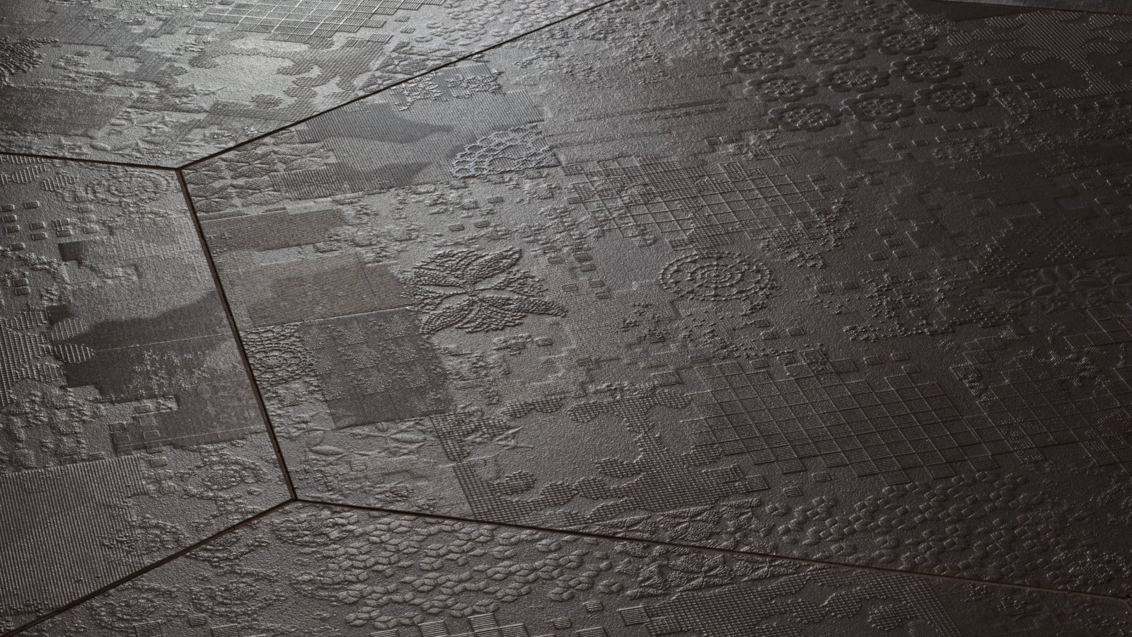 Déchirer porcelænsgulv fra Mutina med betoneffekt-relief