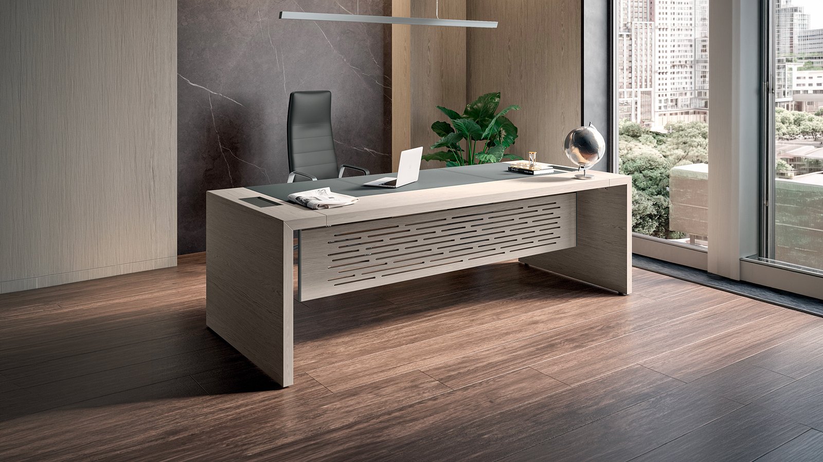 Design skrivebord e-10 fra Quadrifoglio i valnøddefinér