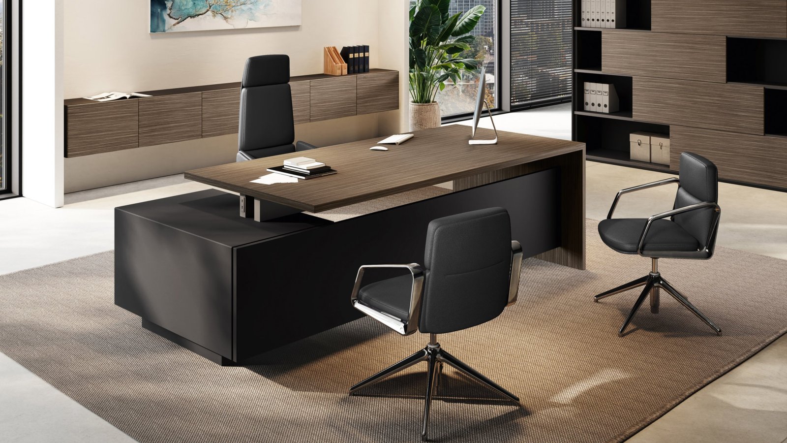 Komplet Elite direktionsetage — skrivebord, mødebord og boiserie, design Progetto CMR