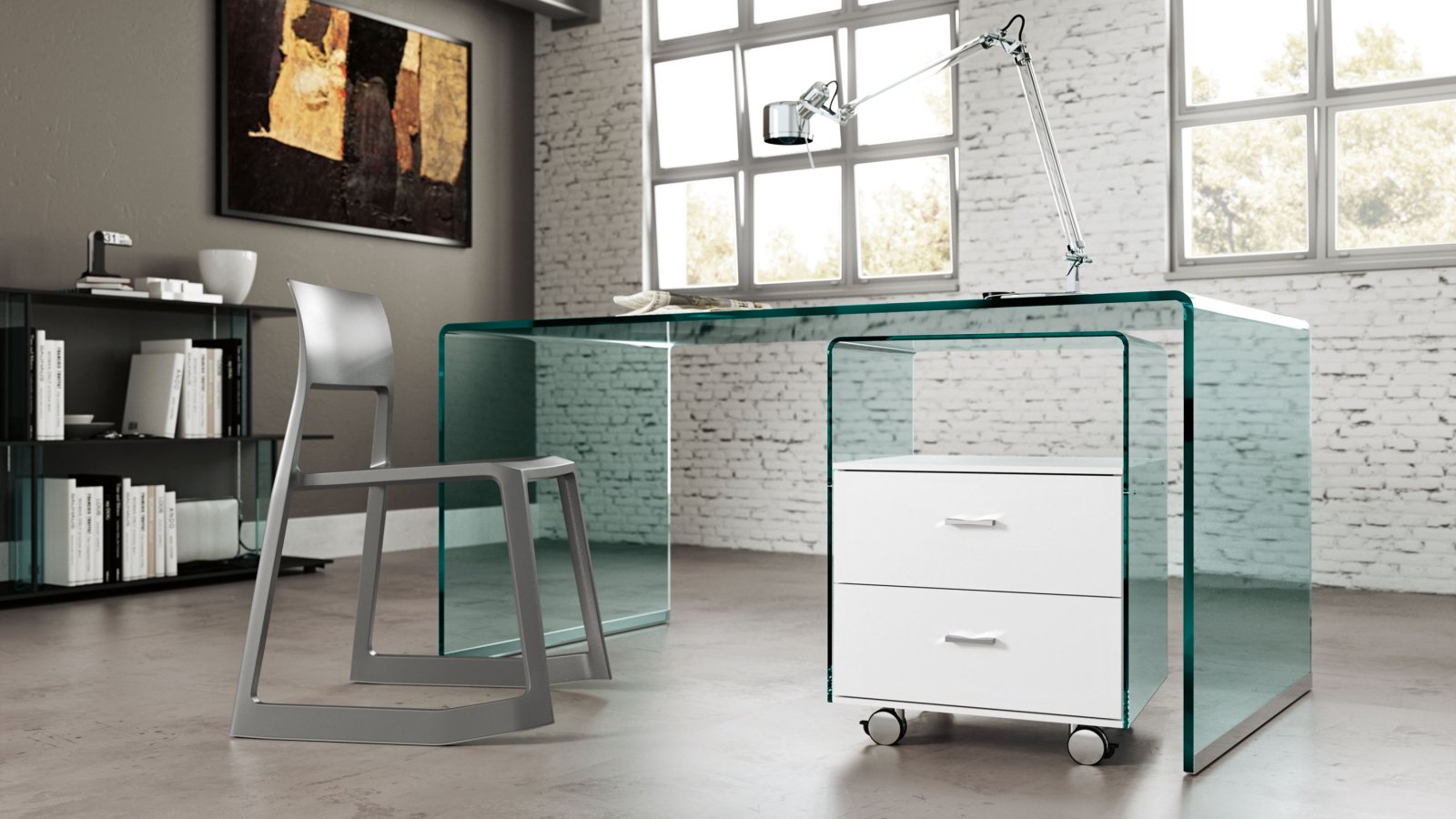Skrivebord Rialto fra FIAM Italia i buet glas
