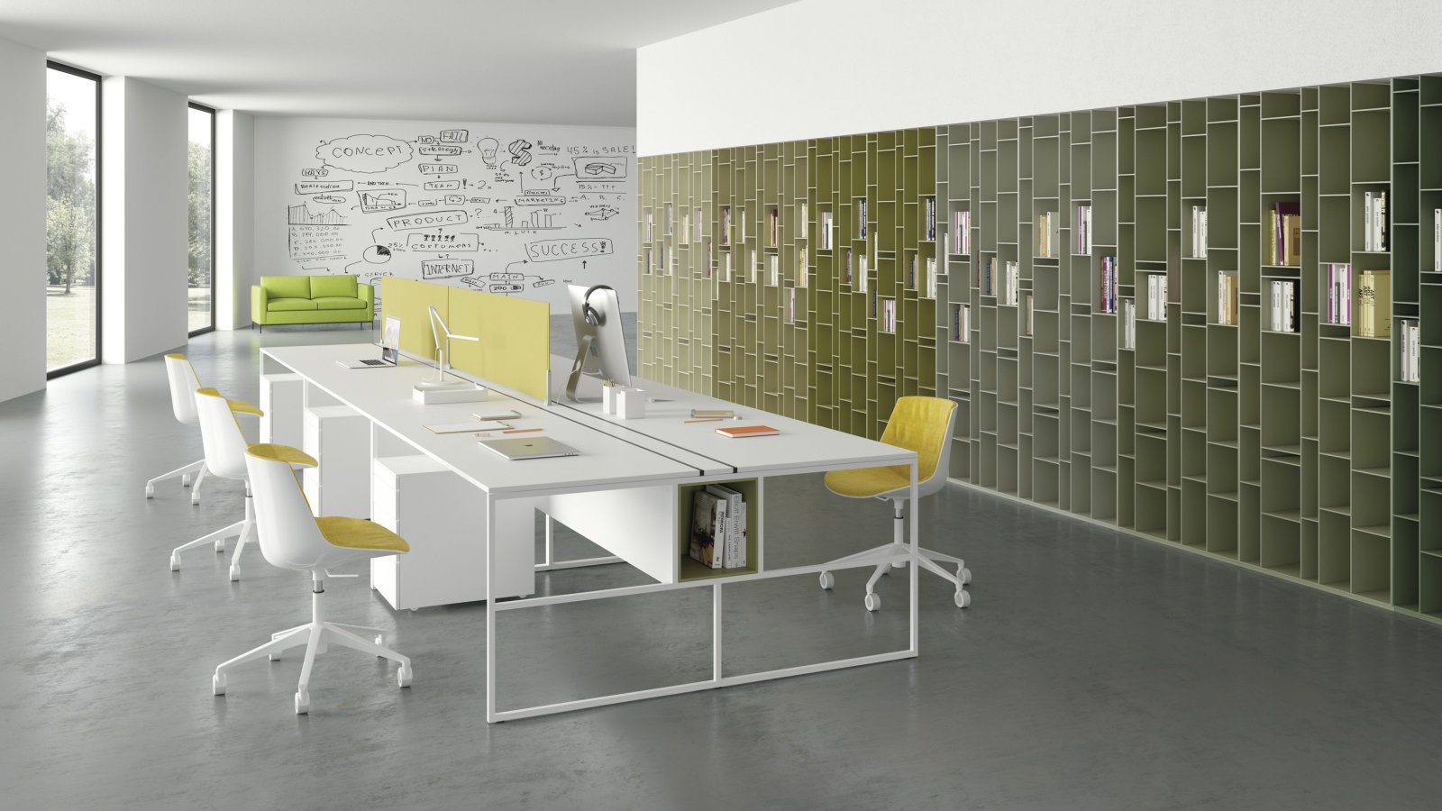 Arbejdspladser 20.Venti fra MDF Italia med stålstel på 20 x 20 mm