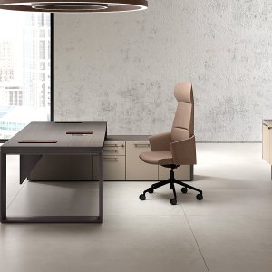 Rundt Arche mødebord ø 120 fra Bralco med læderindlæg