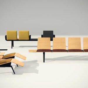Ventebænk Pausit fra Arper med chaise longue og nakkestøtte