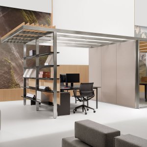 Pergola med indbygget belysning over CSS_Village boksene