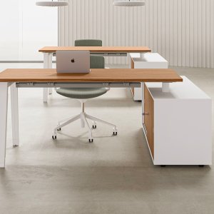 Arbejdsplads E-Place fra DVO Office på hvidt A-stel