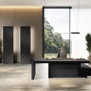 Las Mobili Jera komplet direktionssystem — skrivebord, totem-reol LED, hængende containere, finish Wengé 60