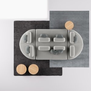 U-formet sofaryg fra Node+ lagt om et sæde på 180 × 90 cm