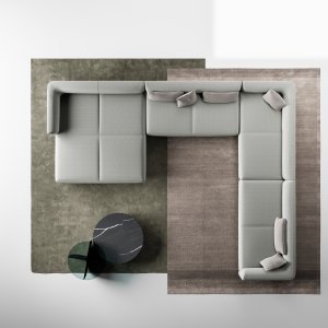 Ø på 180 × 180 cm fra Node+ med polstrede ryglæn i en hal