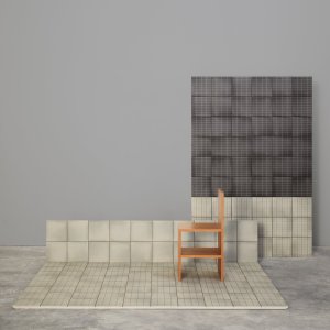 Aurore Charcoal og Light Blue Grid L lagt i kontrast