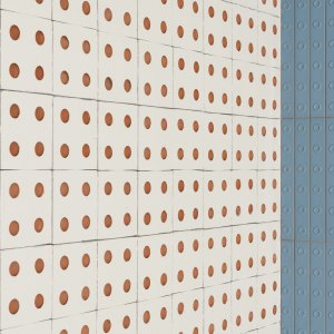 Bloc outdoor mur i rå terracotta i en gård