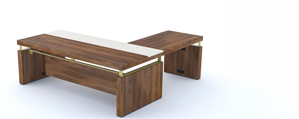 Skrivebord med sidebord og skab